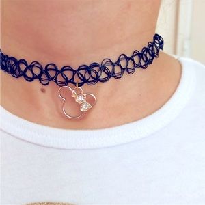 NWT Minnie Mouse Gold Charm Black Girls Choker Necklace Jewelry Stretches to Fit